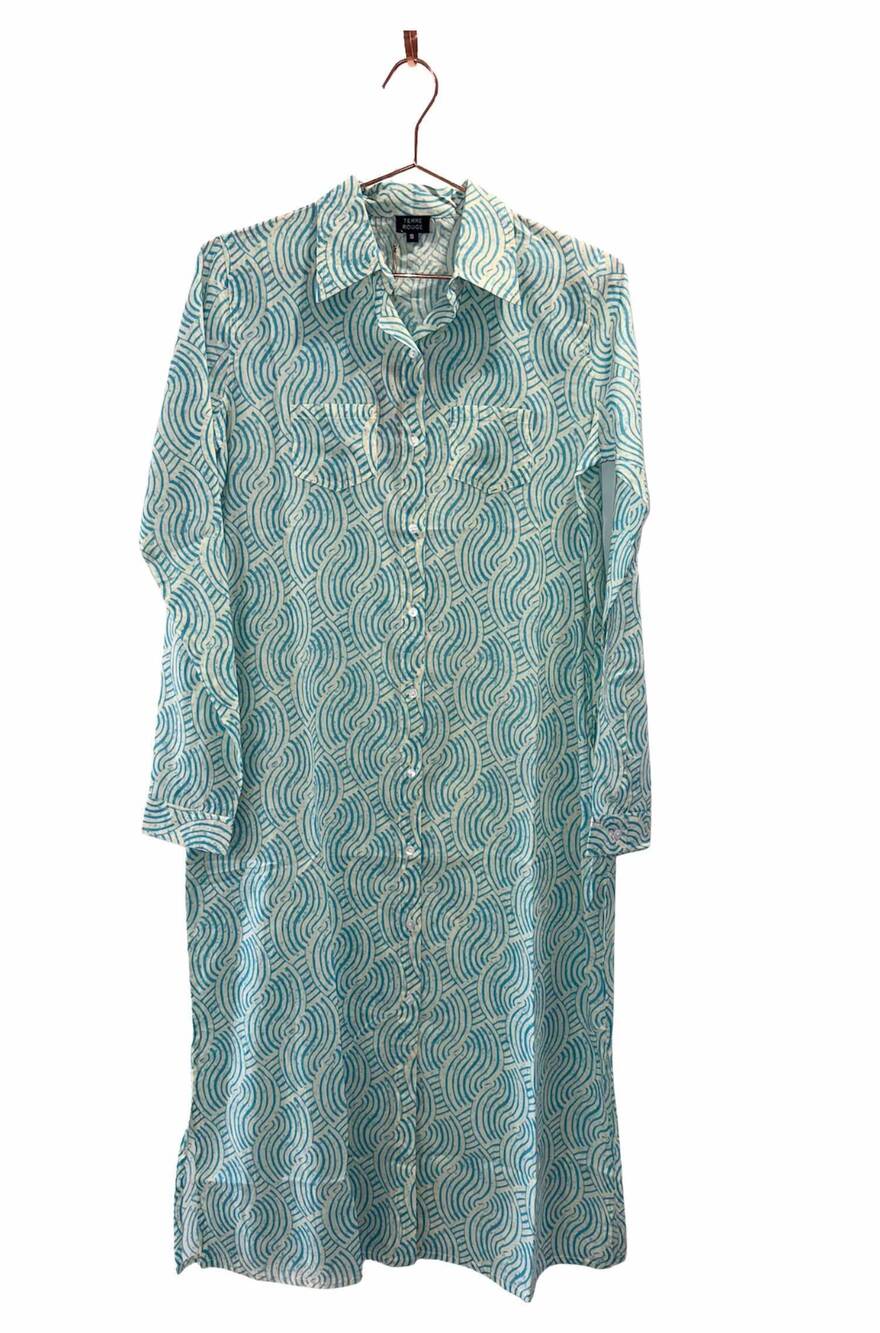 NEW TERRE ROUGE women's long sleeve maxi dress in blue swirl